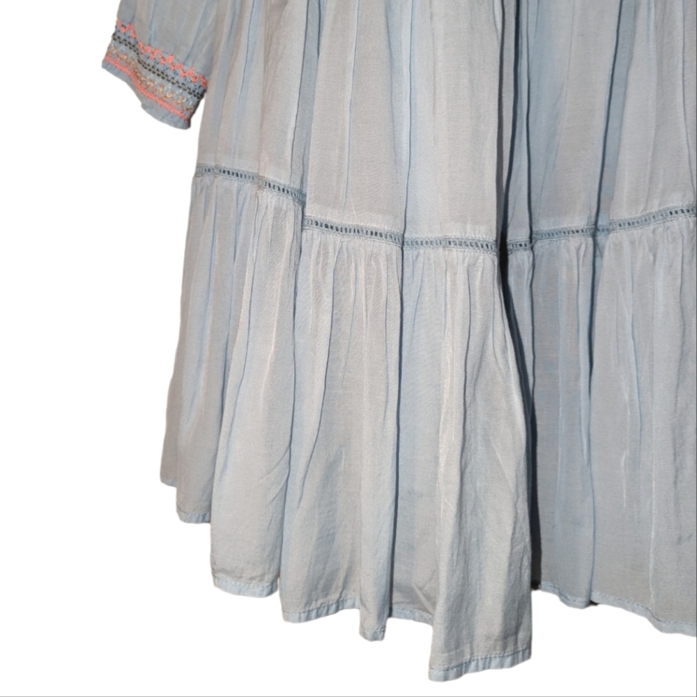 Free People Sunbeams Embroidered Boho Off Shoulder 3/4 Sleeve Lined Mini Dress - Picture 11 of 13
